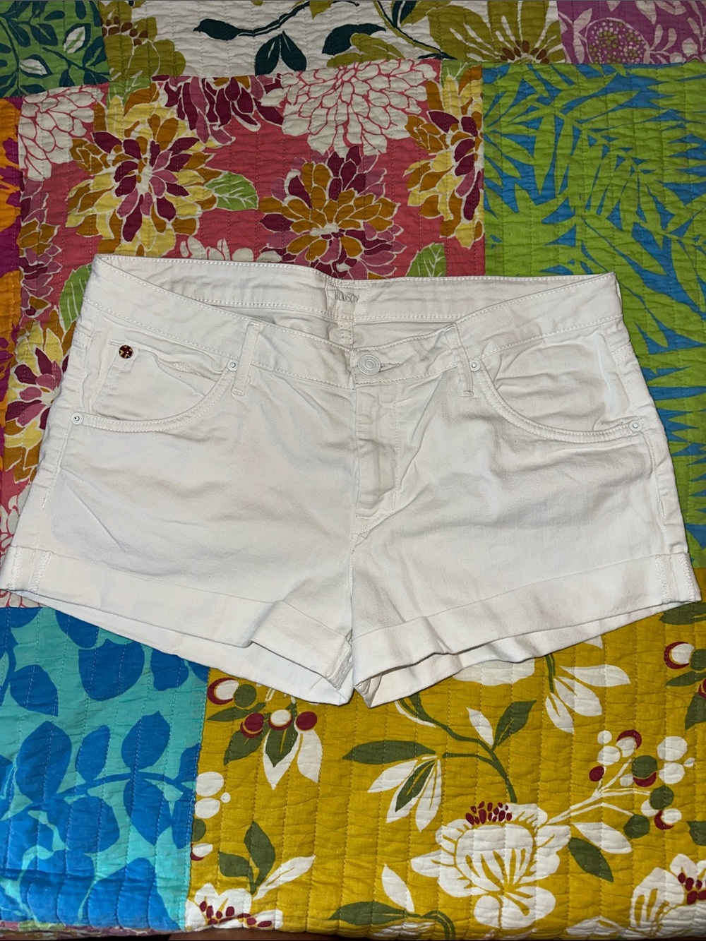 Hudson Jeans White Cuffed Denim Shorts